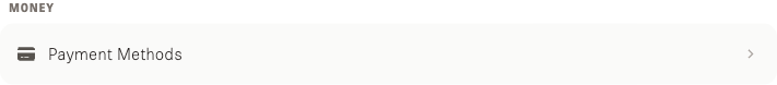 The Money group on the Storefront account page, with Payment Methods
